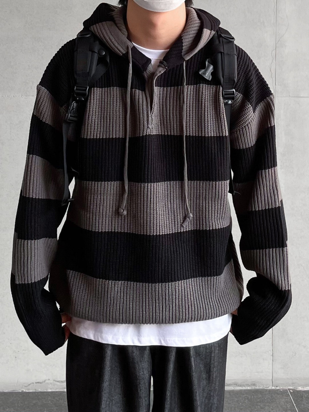 stripe knit hoody (3color)