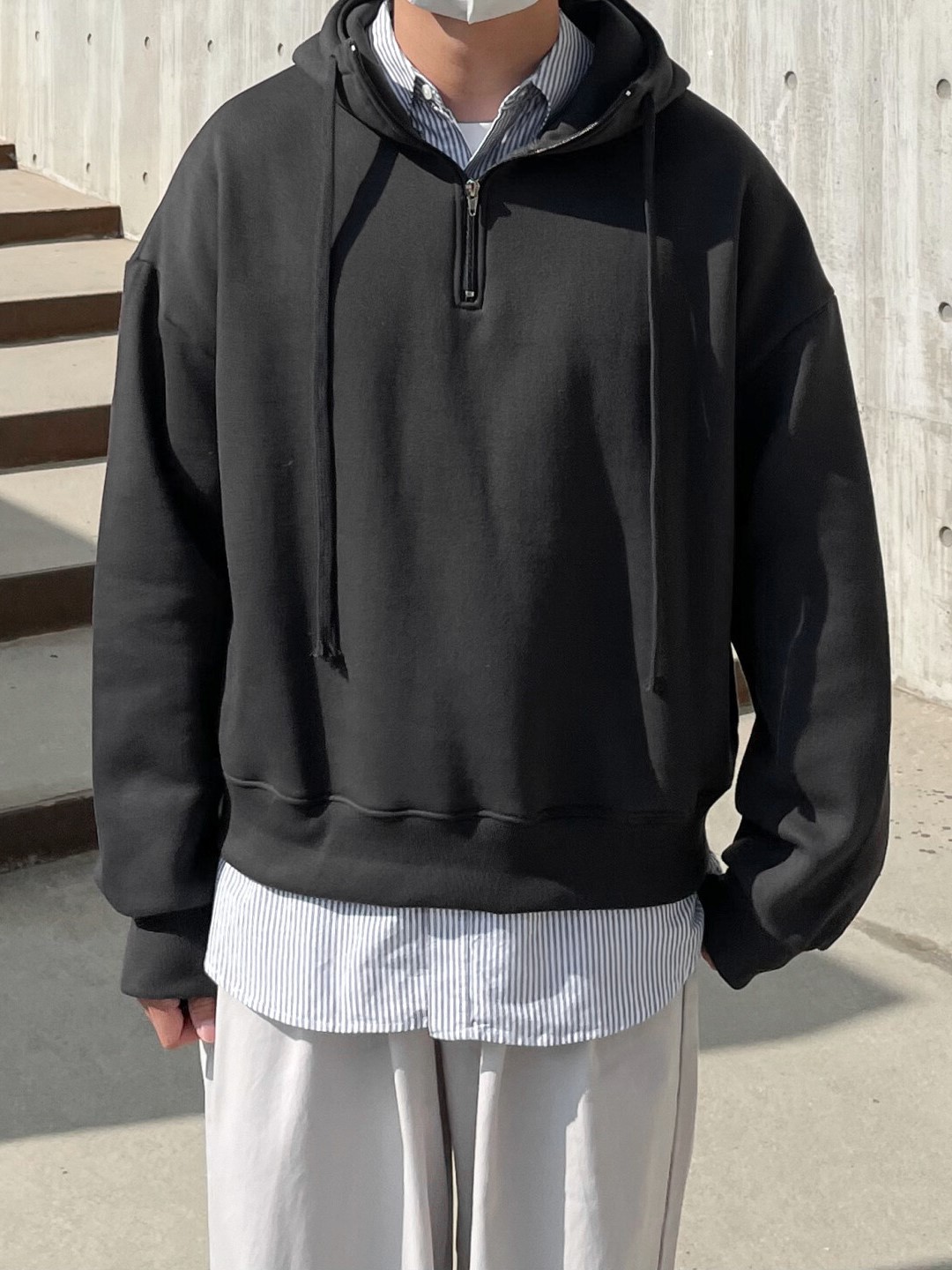 basic half zip-up hoodie (2color)