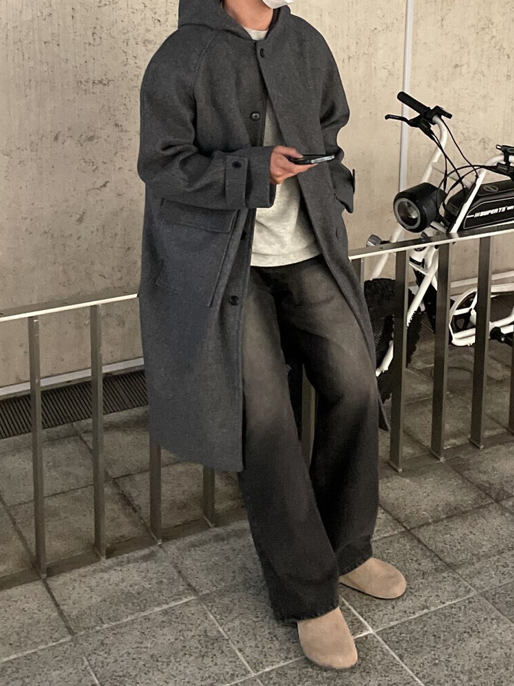 over-fit long hoodie coat (2color)