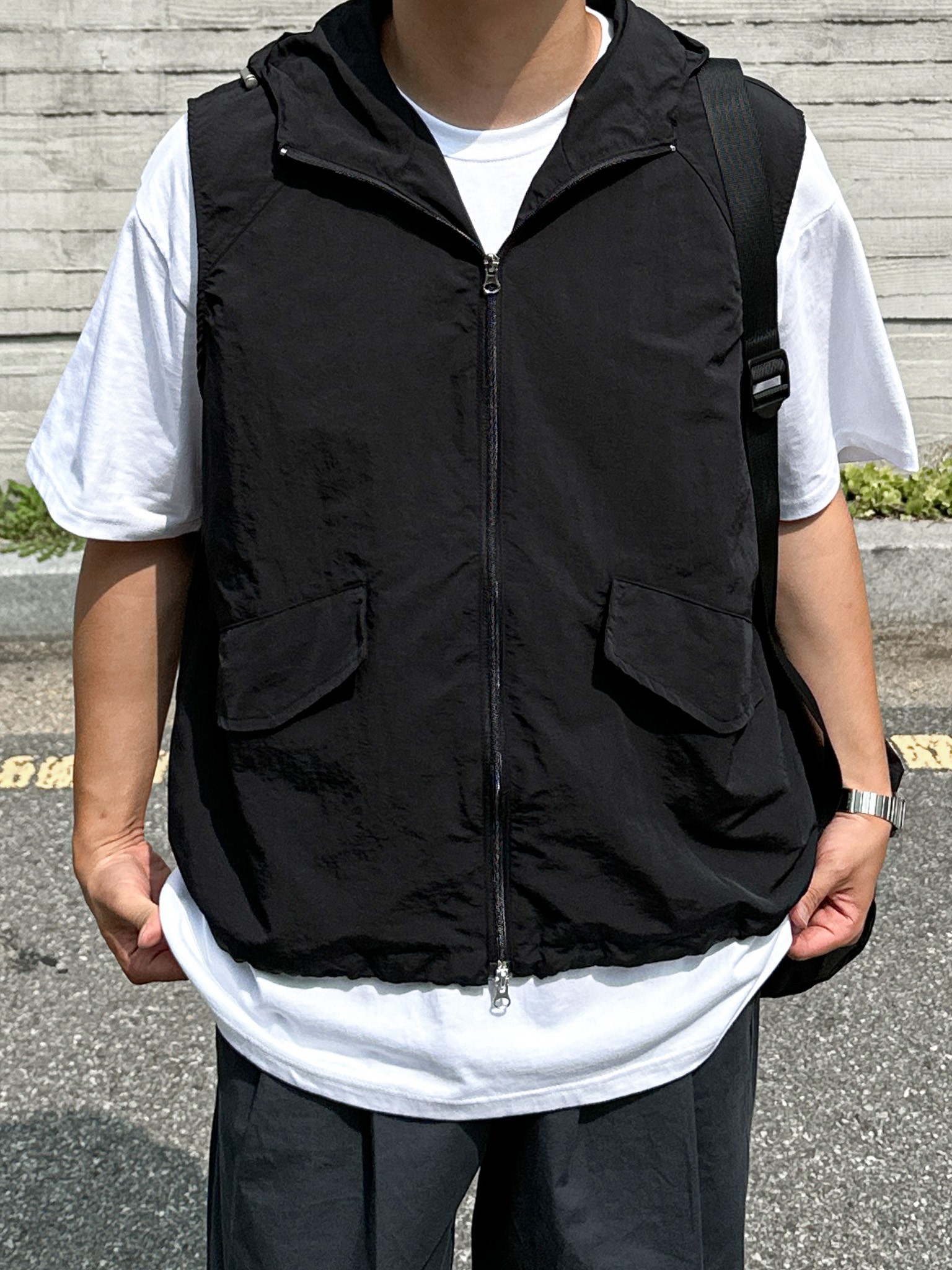 drop nylon hood vest (3color)