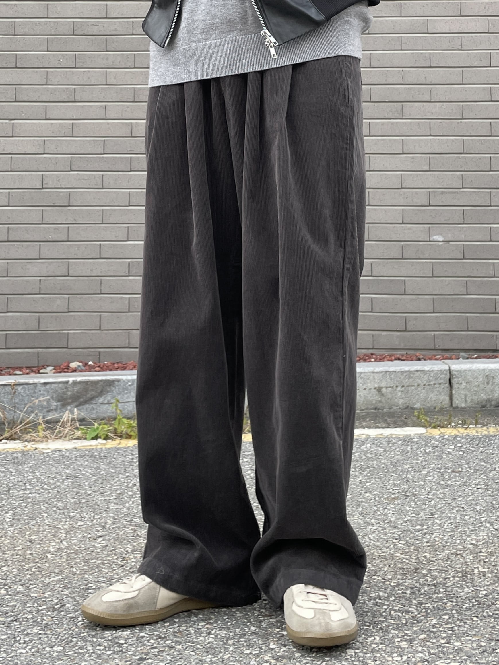 pin-tuck wide corduroy pants (4color)