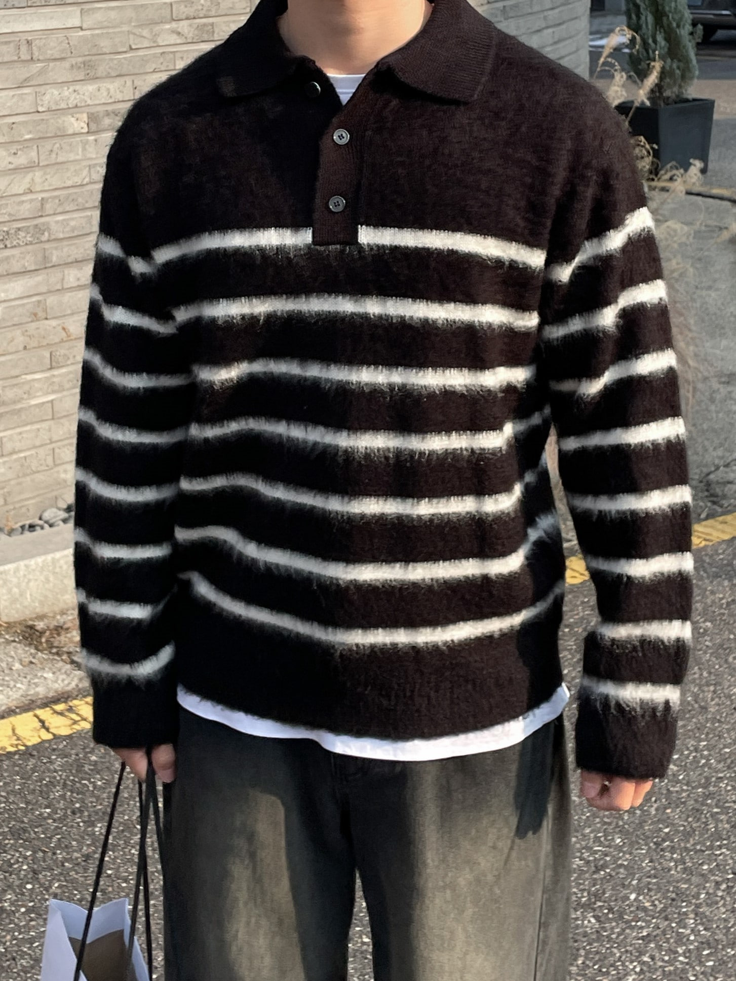 EF mohair stripe collar knit (5color)